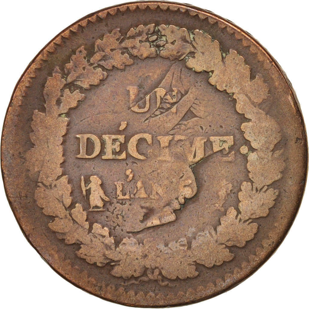 France, Dupré, Decime, 1795, Paris, VG(8-10), Bronze, KM:645.1, Gadoury:185