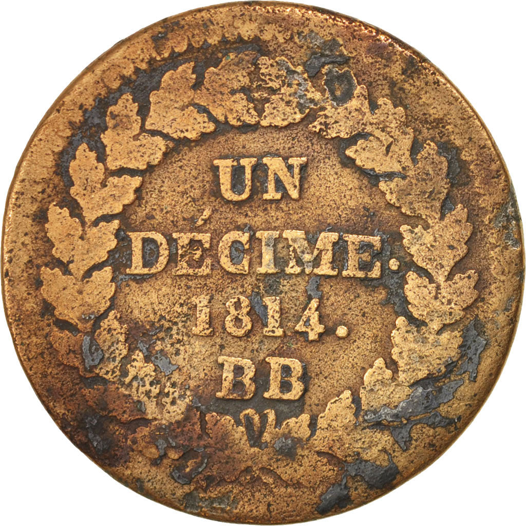 France, Napoléon I, Decime, 1814, Strasbourg, F(12-15),Bronze,KM:700,Gadoury195b