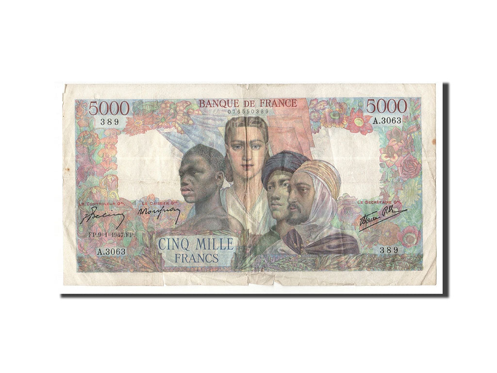 France, 5000 Francs, 1947, KM:103c, 1947-01-09, VF(20-25), Fayette:47.58