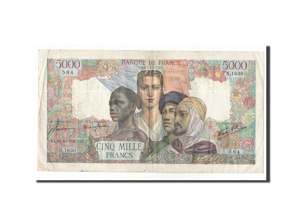 Francia, 5000 Francs, 1945, KM:103c, 1945-10-10, MB+, Fayette:47.47