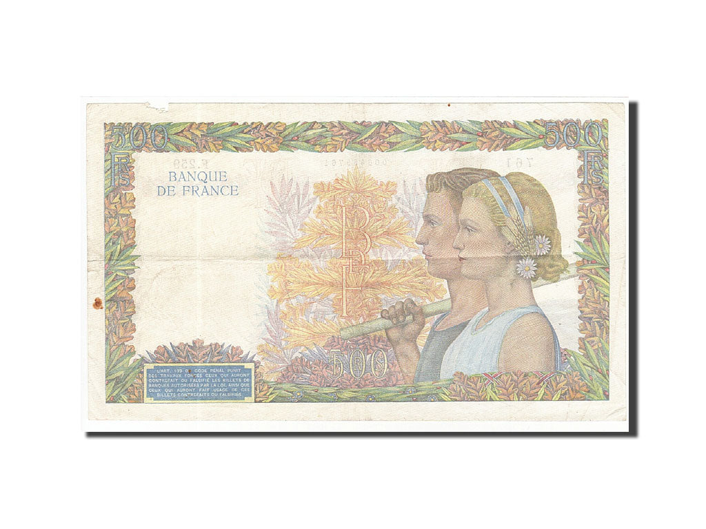 France, 500 Francs, 1940, KM:95a, 1940-05-16, VF(20-25), Fayette:32.2