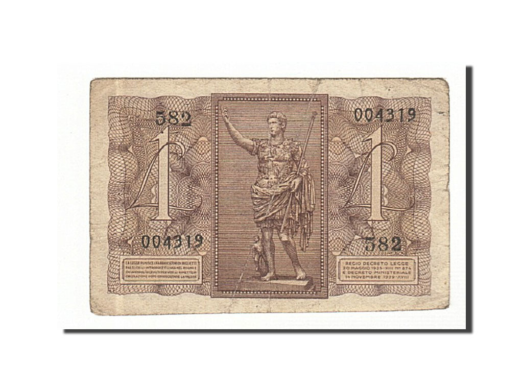 Italy, 1 Lira, 1939, KM:26, 1939-11-14, VF(30-35)