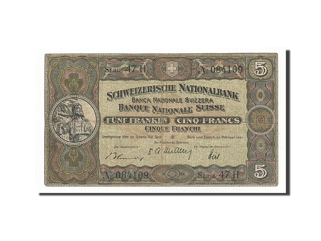 Banknote, Switzerland, 5 Franken, 1951, 1951-02-22, KM:11o, VF(30-35)