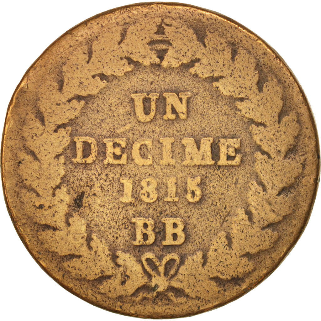 Francia, Louis XVIII, Decime, 1815, Strasbourg, B, Bronzo, KM:701, Gadoury:196b