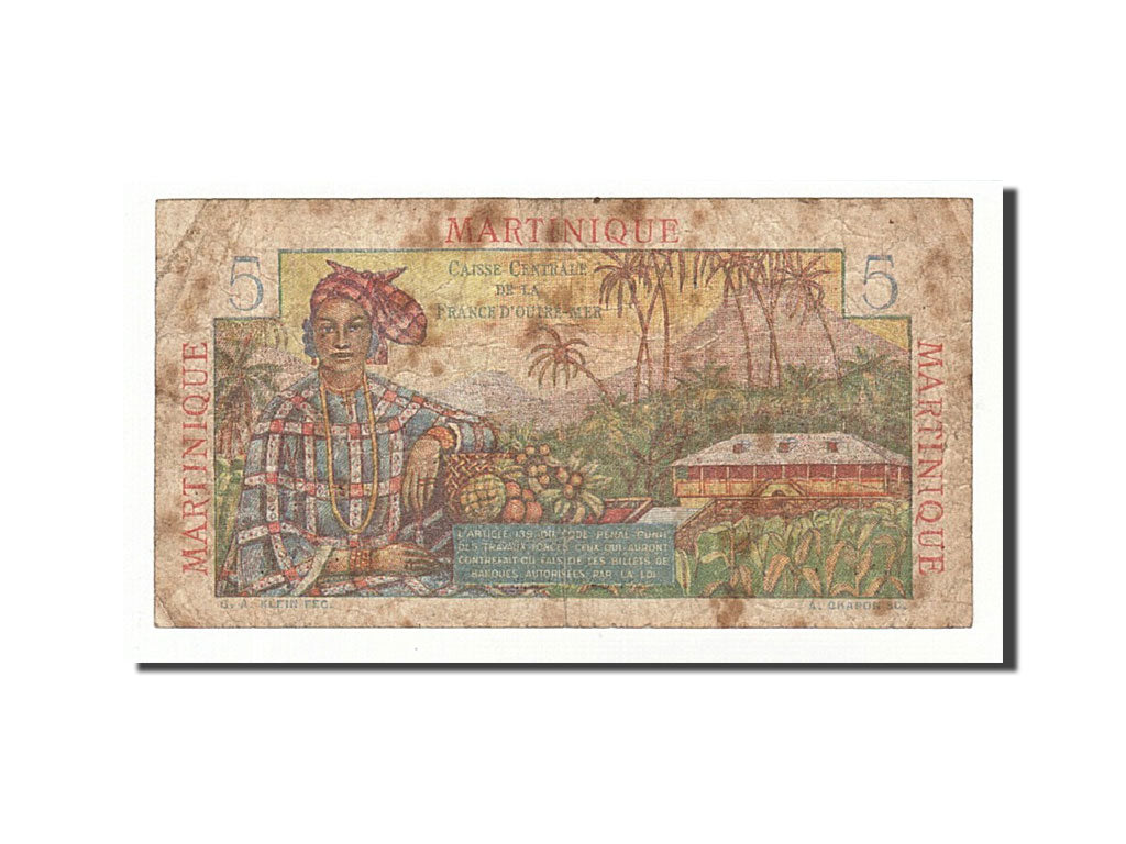 Martinique, 5 Francs, 1947-1949, Undated, KM:27A, VF(20-25)