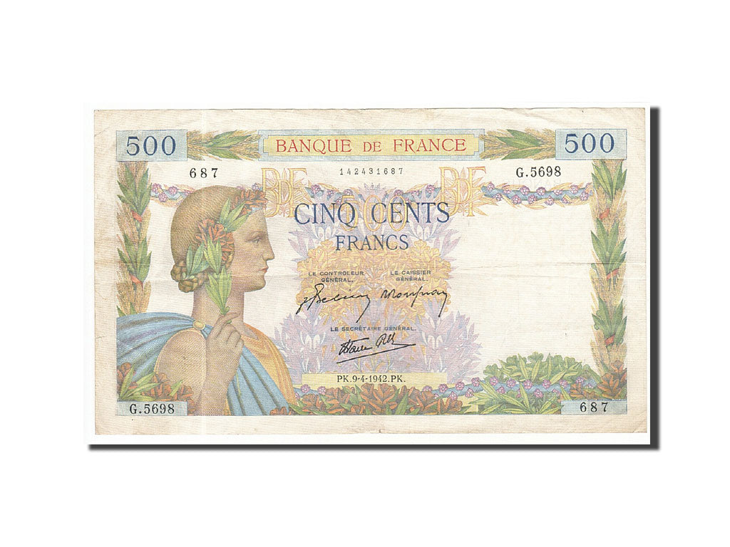 Banconote, Francia, 500 Francs, 1942, 1942-04-09, BB, Fayette:32.34, KM:95b