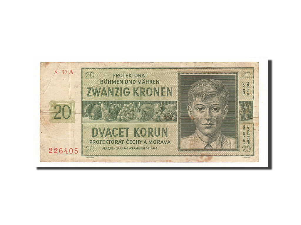 Bohemia and Moravia, 20 Korun, 1944, 1944-01-24, KM:9a, VF(30-35)