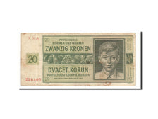 Boemia e Moravia, 20 Korun, 1944, KM:9a, 1944-01-24, MB+