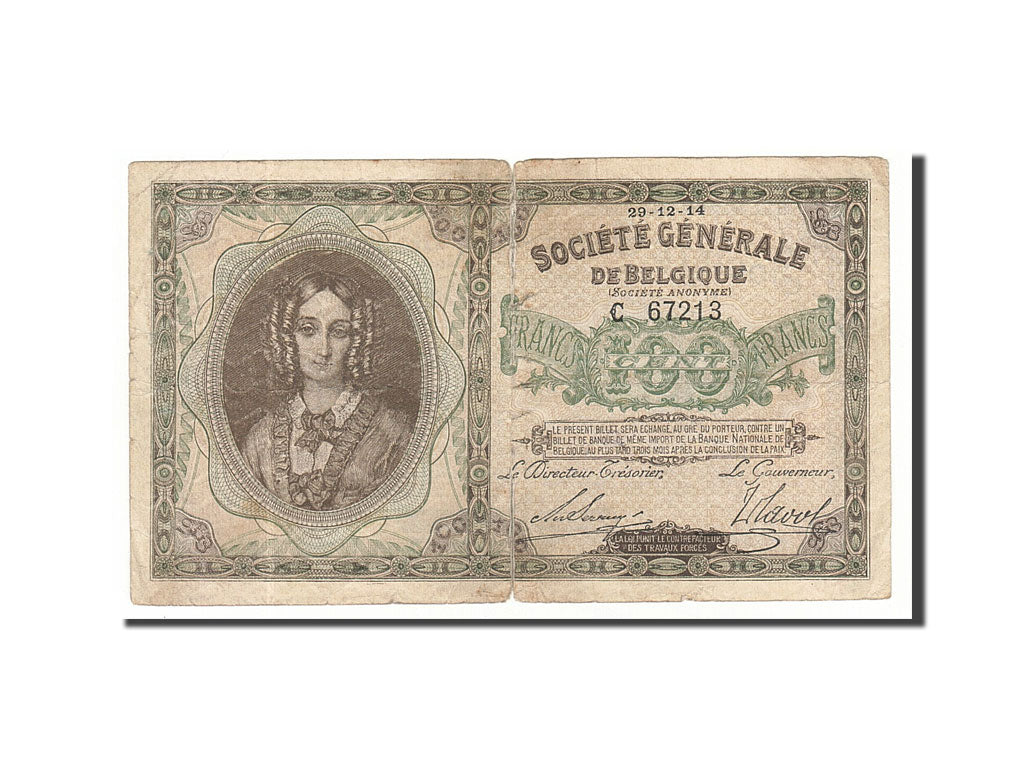 Belgium, 100 Francs, 1914-12-29, Société Générale, VF(20-25)
