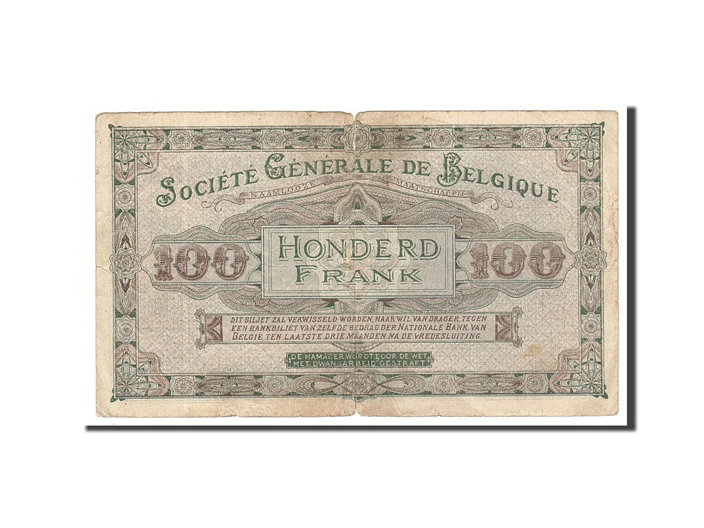 Belgium, 100 Francs, 1914-12-29, Société Générale, VF(20-25)