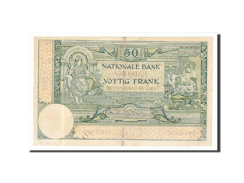 Belgium, 50 Francs, 1905-1910, KM:68b, 1919-06-17, AU(50-53)