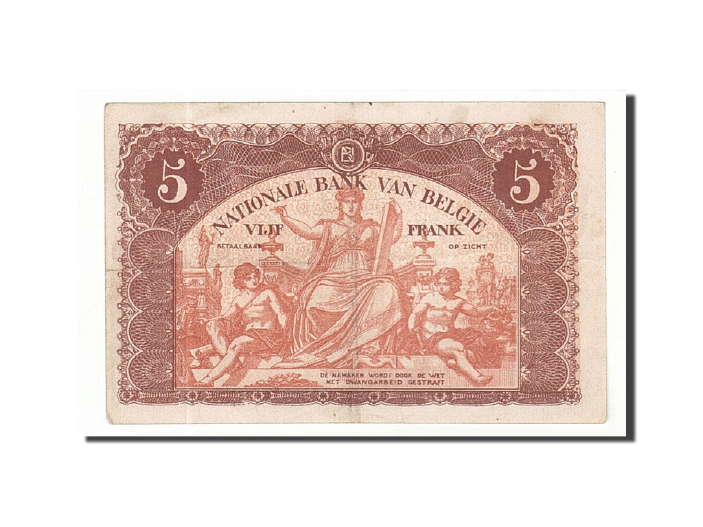Banknote, Belgium, 5 Francs, 1919, 1919-01-25, KM:74b, EF(40-45)