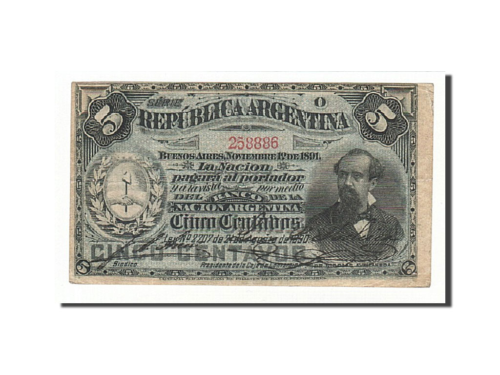 Argentina, 5 Centavos, 1891, KM:209, 1891-11-01, AU(50-53)