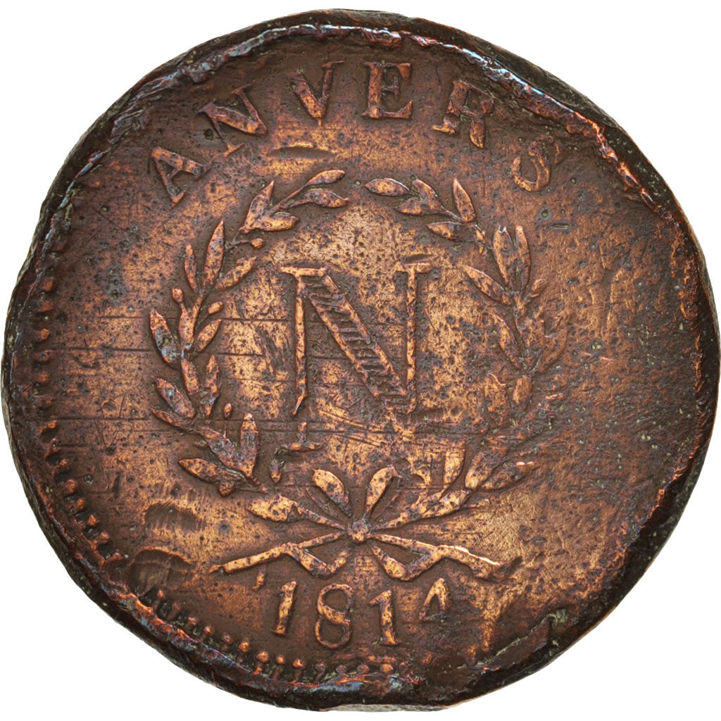 FRENCH STATES, ANTWERP, 10 Centimes, 1814, Anvers, VG(8-10), Bronze, KM:5.2