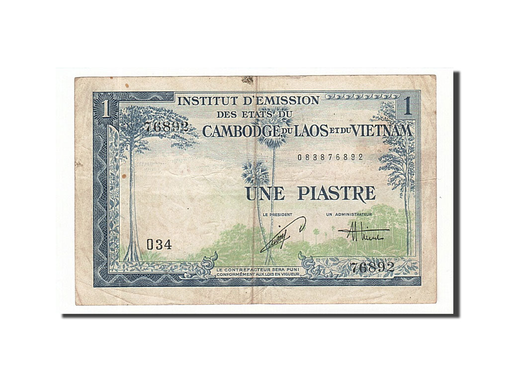 Geldschein, FRENCH INDO-CHINA, 1 Piastre = 1 Dong, 1953-1954, Undated (1954)