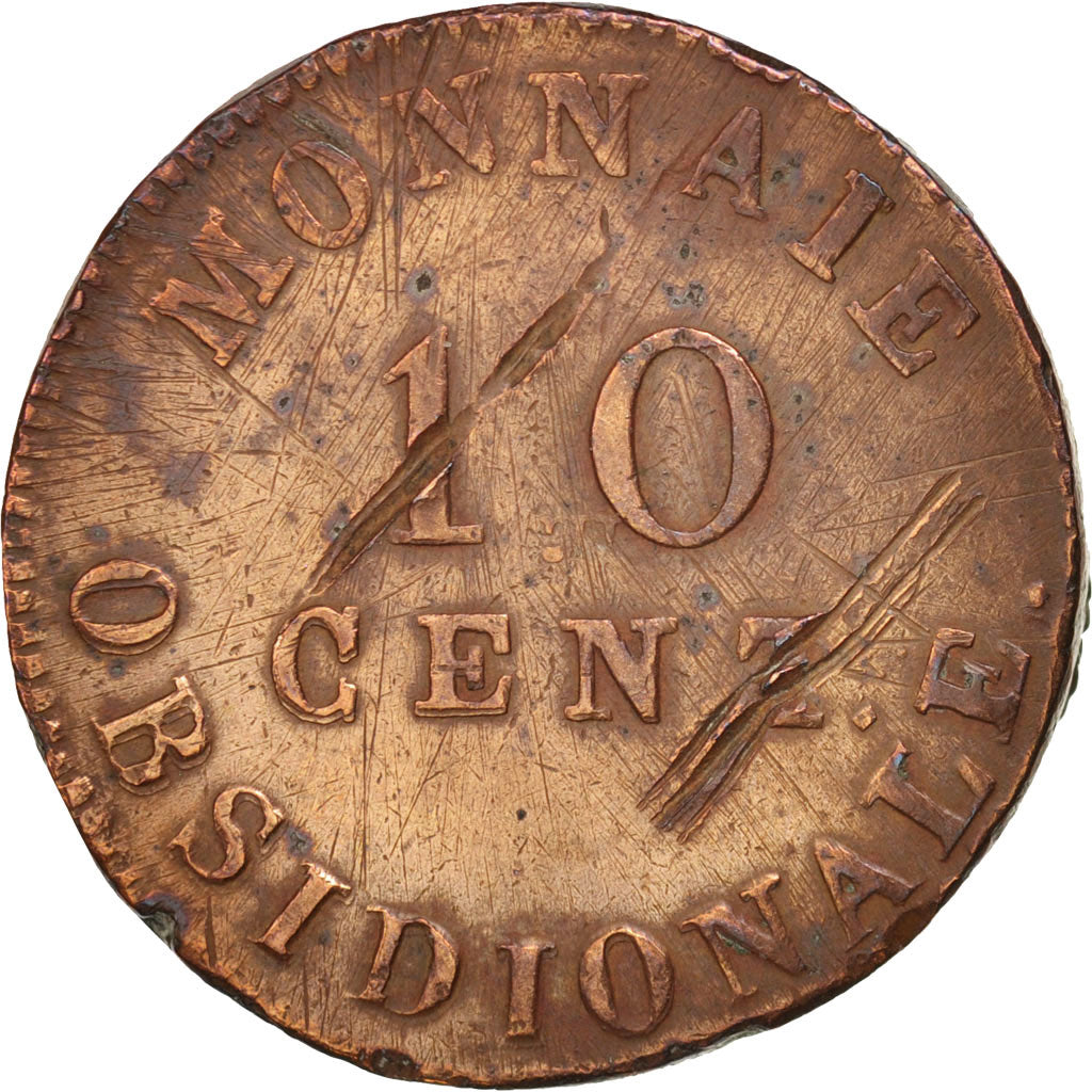 FRENCH STATES, ANTWERP, 10 Centimes, 1814, Anvers, VF(20-25), Bronze, KM:5.4