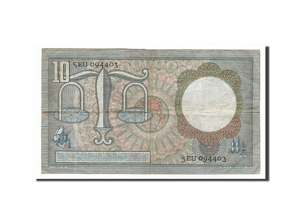 Netherlands, 10 Gulden, 1953, KM:85, 1953-03-23, VF(30-35)