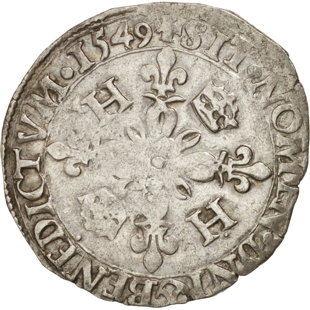 Coin, France, Douzain aux croissants, 1549, Rouen, VF(30-35), Billon
