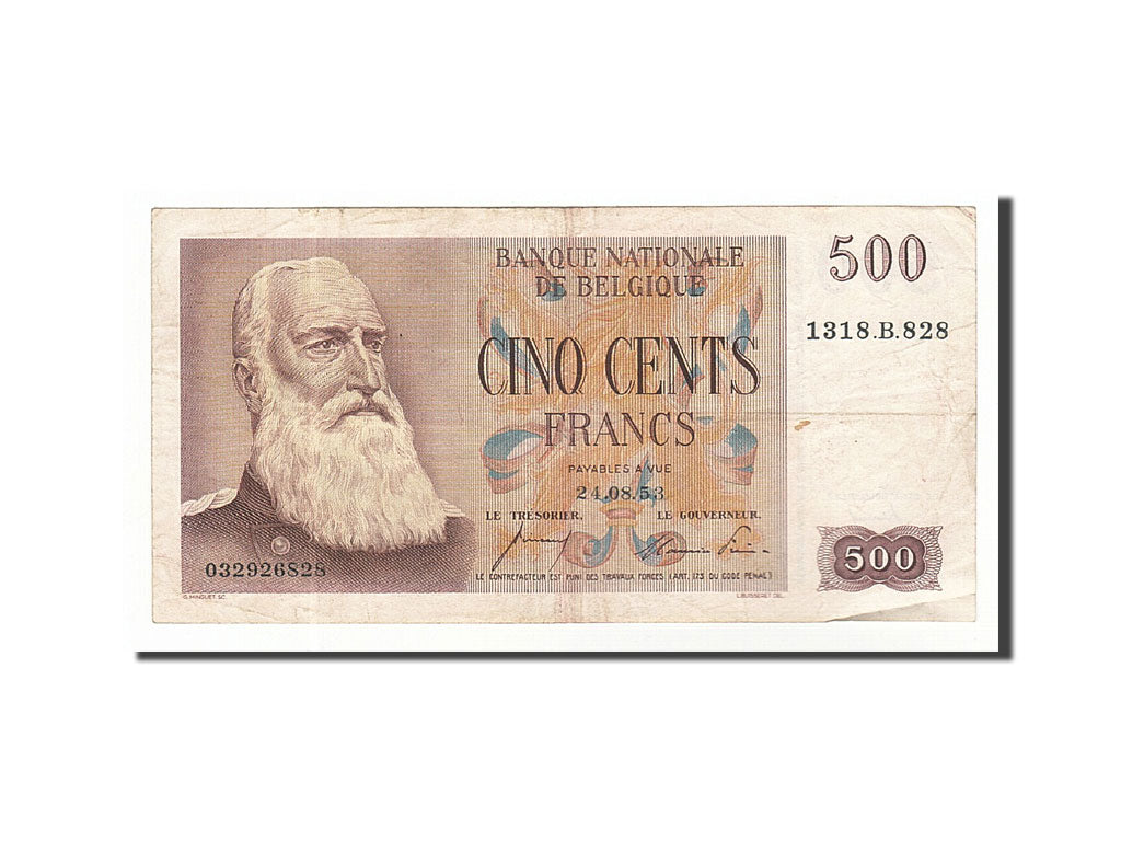 Billet, Belgique, 500 Francs, 1953, 1953-08-24, KM:130a, TTB