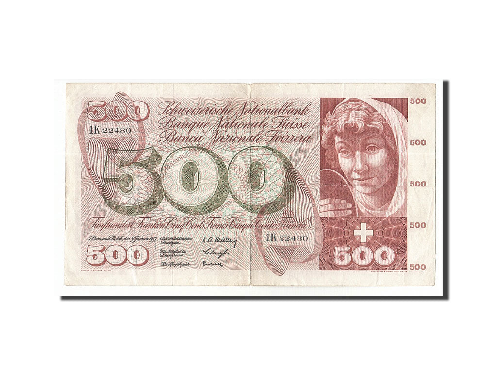 Switzerland, 500 Franken, 1954-1961, 1957-01-31, KM:50a, VF(30-35)