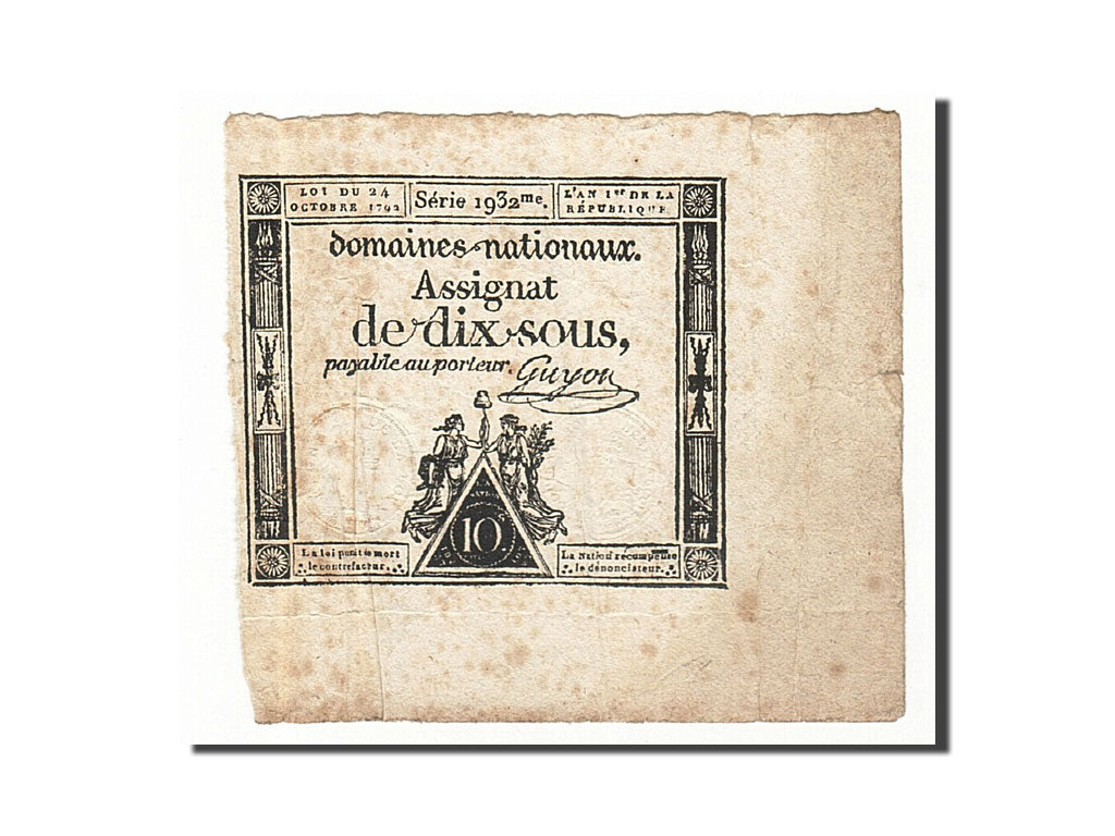 Banknote, France, 10 Sous, 1792, Guyon, 1792-10-24, VF(30-35), KM:A64a