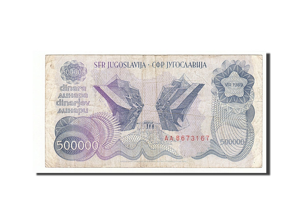 Yugoslavia, 500,000 Dinara, 1985-1989, 1989-08-01, KM:98a, VF(30-35)