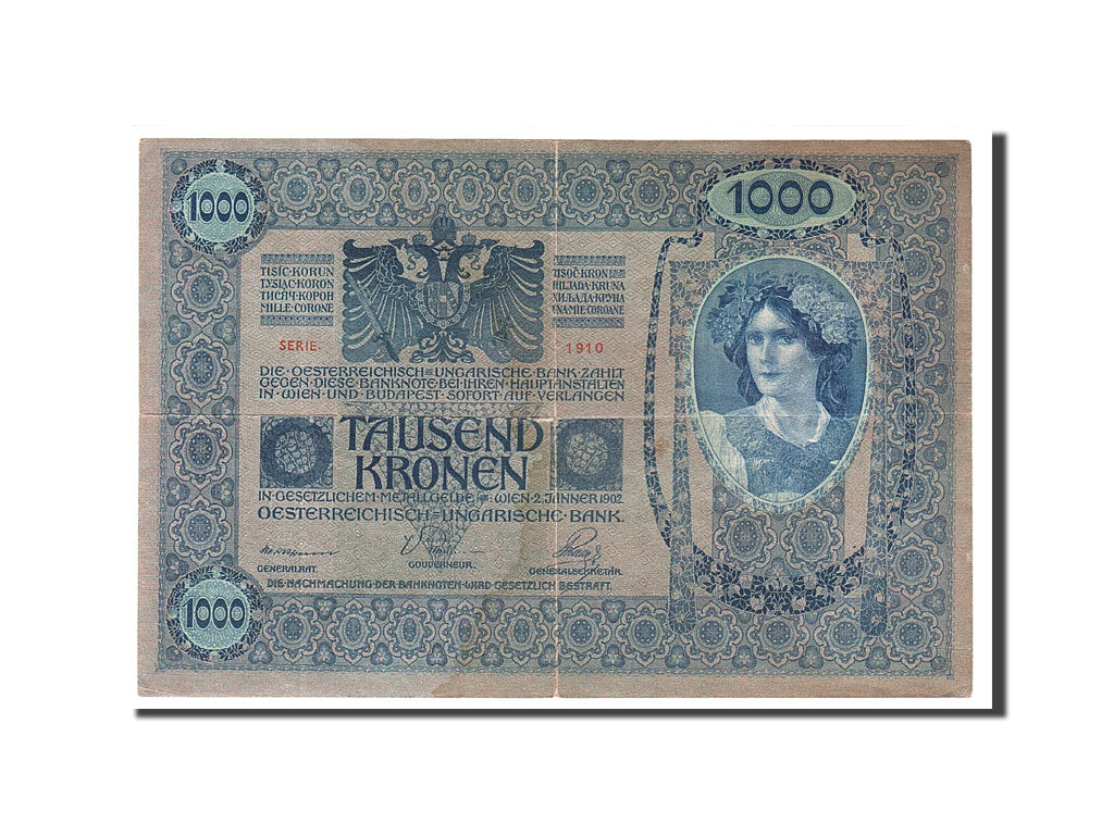 Banknote, Austria, 1000 Kronen, 1919, old date 1902-01-01, KM:59, VF(30-35)
