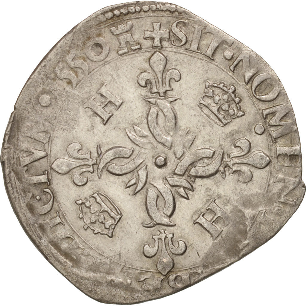 Coin, France, Douzain aux croissants, 1550, Tours, VF(30-35), Billon