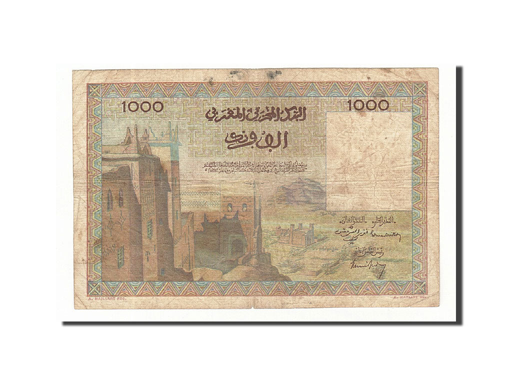 Morocco, 1000 Francs, 1948-1951, KM:47, 1956-11-15, VF(20-25)