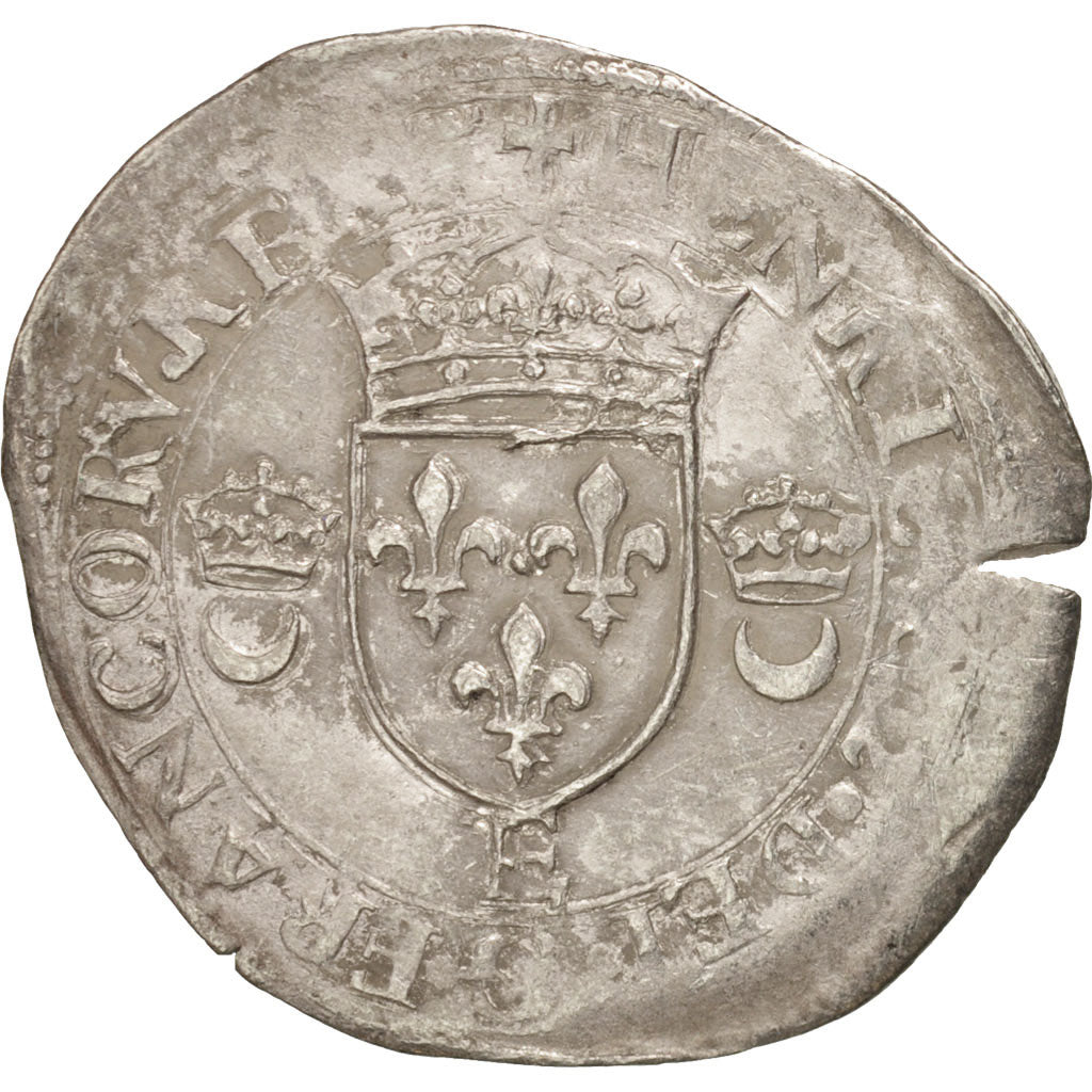 France, Douzain aux croissants, 1551, Tours, VF(20-25), Billon, Sombart:4380