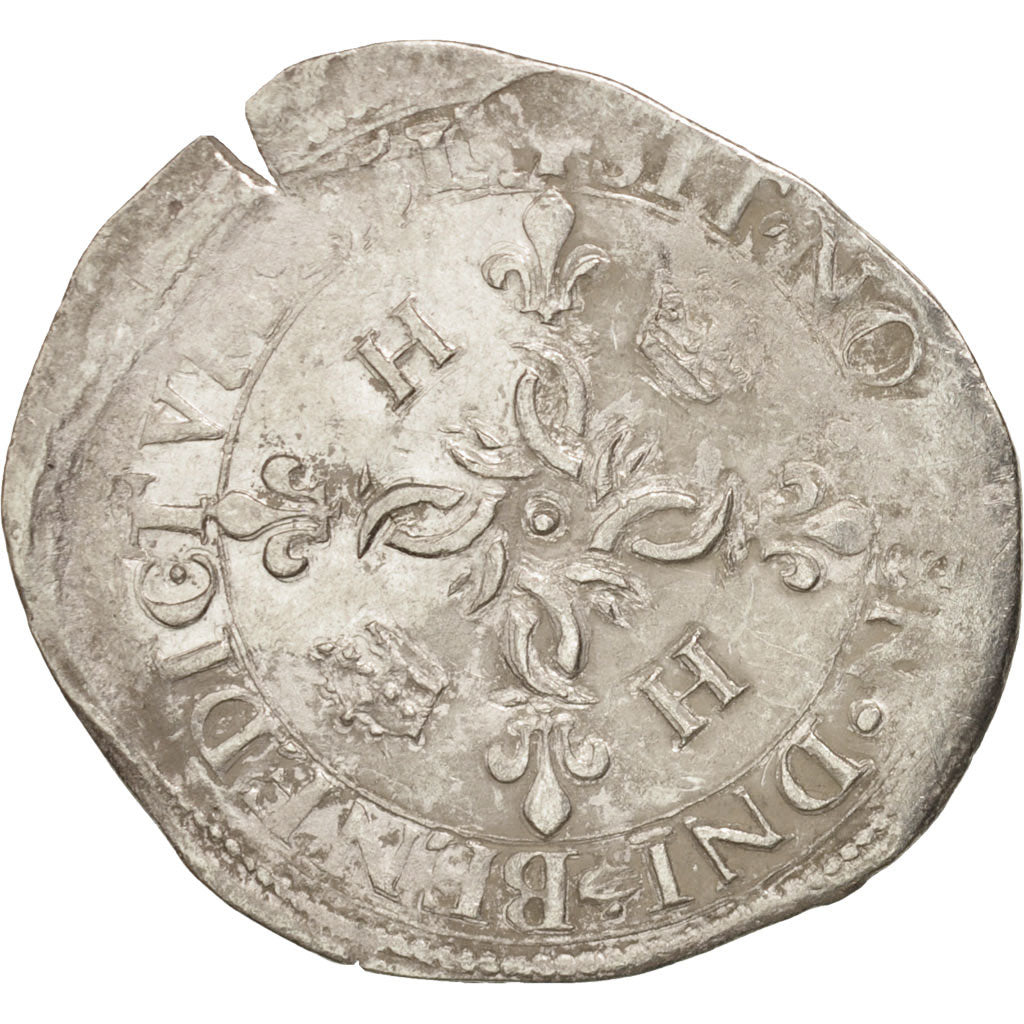 France, Douzain aux croissants, 1551, Tours, VF(20-25), Billon, Sombart:4380