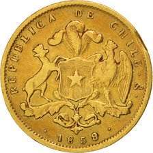Chile, 2 Pesos, 1859, Santiago, VF(30-35), Gold, KM:132