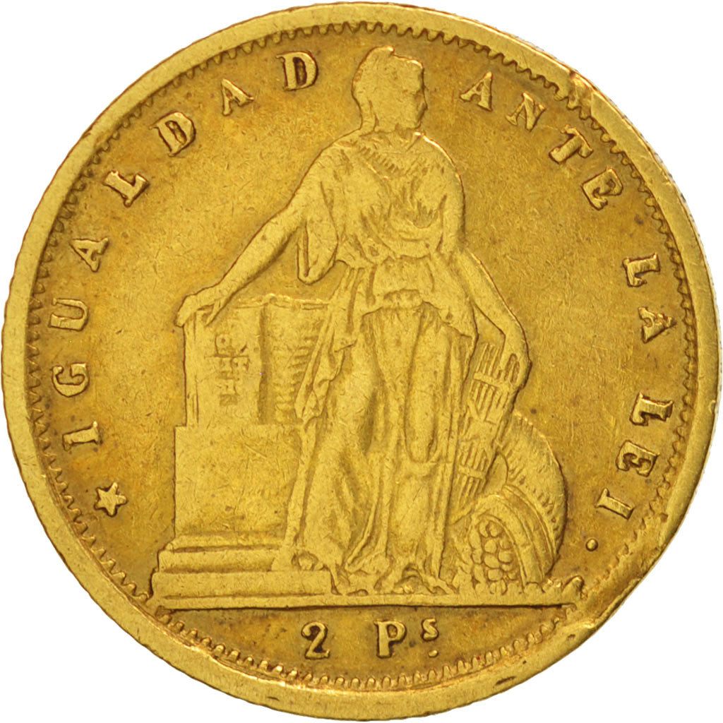 Chile, 2 Pesos, 1859, Santiago, VF(30-35), Gold, KM:132