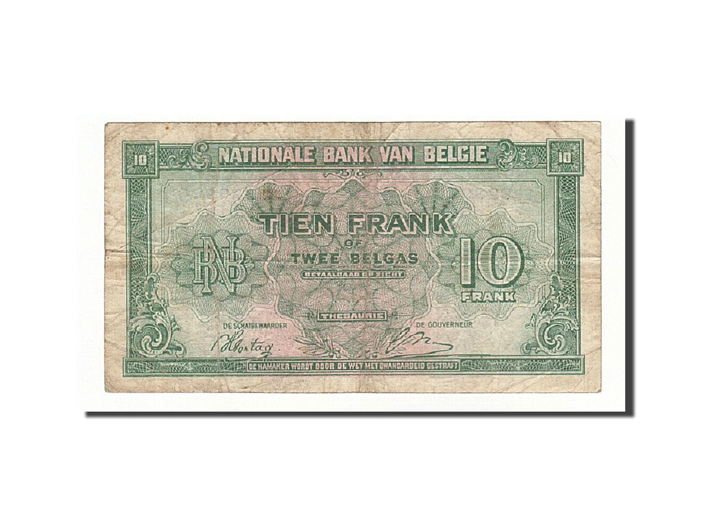 Belgium, 10 Francs-2 Belgas, 1943-1945, KM:122, 1943-02-01, VF(20-25)