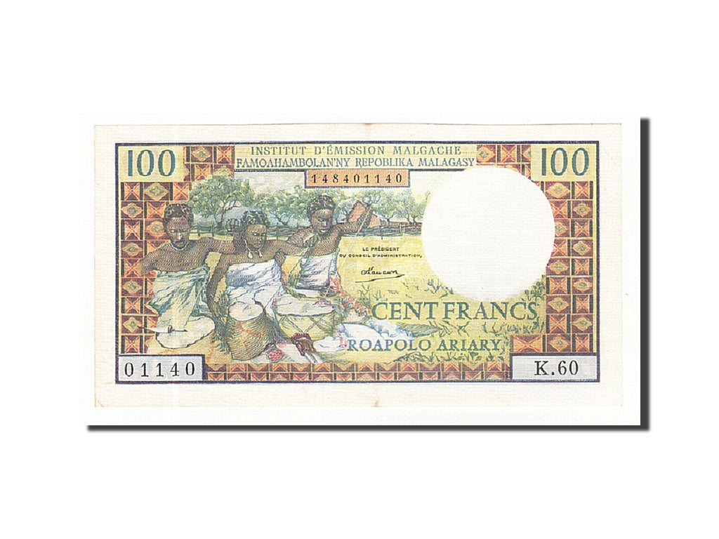 Madagascar, 100 Francs =  20 Ariary, 1966, KM:57a, Undated, AU(55-58)