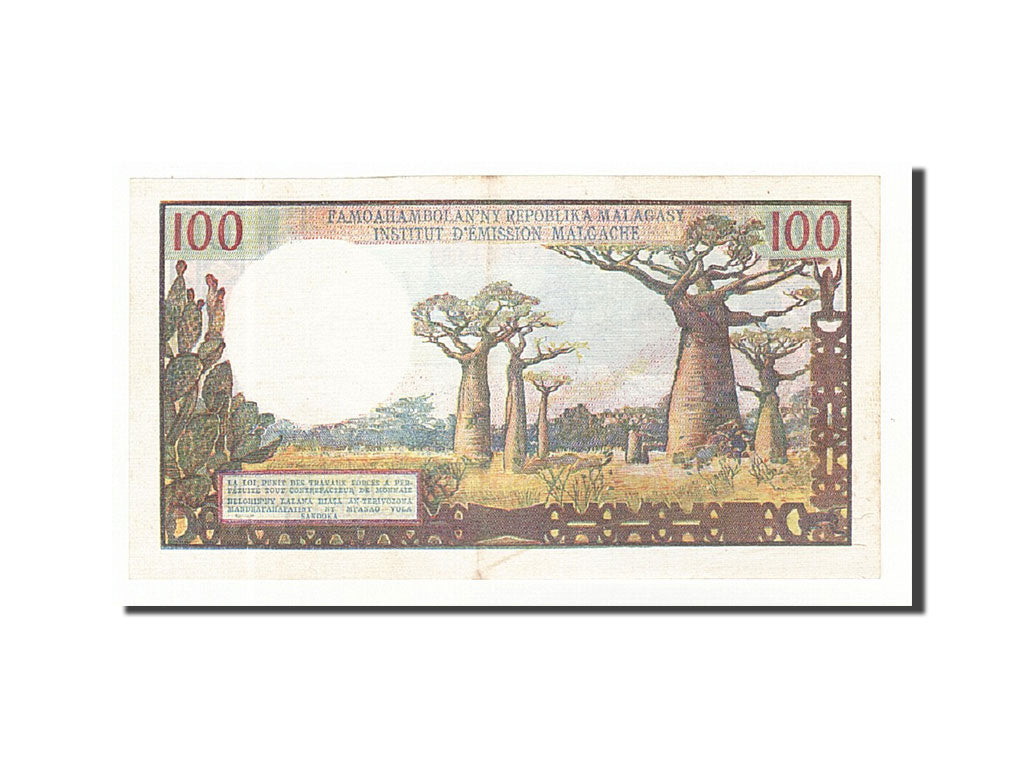 Madagascar, 100 Francs =  20 Ariary, 1966, KM:57a, Undated, AU(55-58)