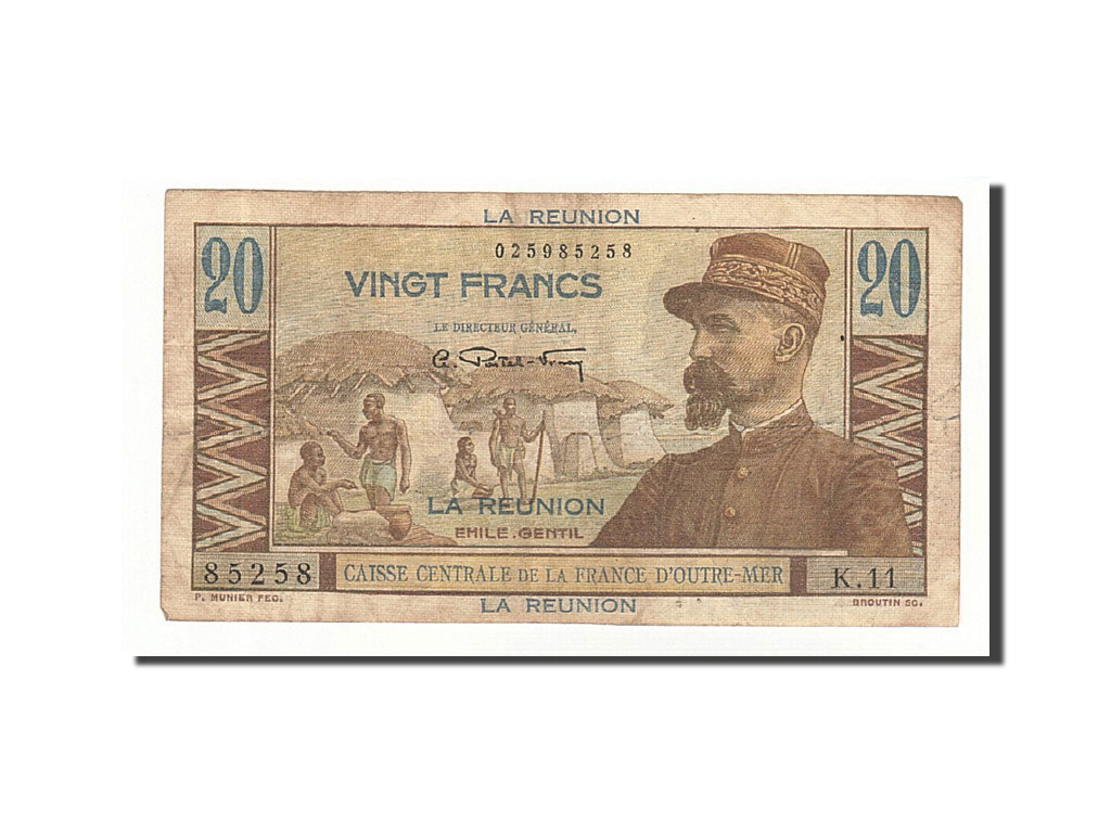 Réunion, 20 Francs, 1947, KM:43a, Undated, VF(20-25)