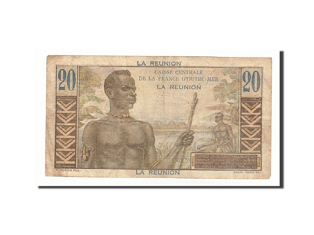 Réunion, 20 Francs, 1947, KM:43a, Undated, VF(20-25)