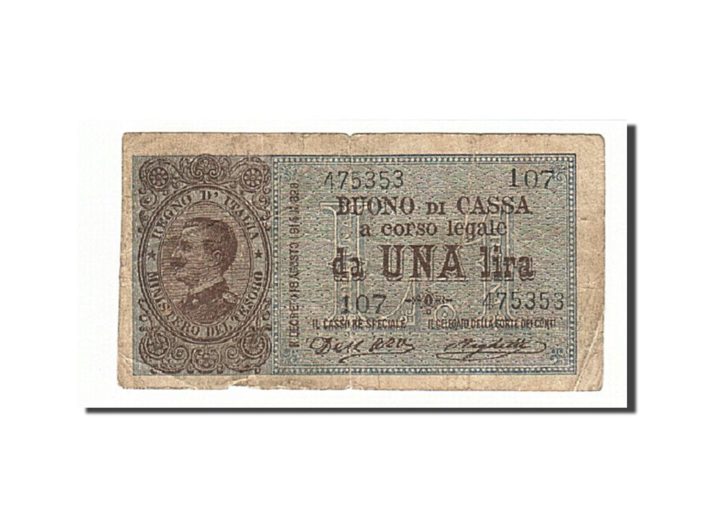 Italy, 1 Lira, 1914, KM:36a, 1914-08-19, VF(20-25)