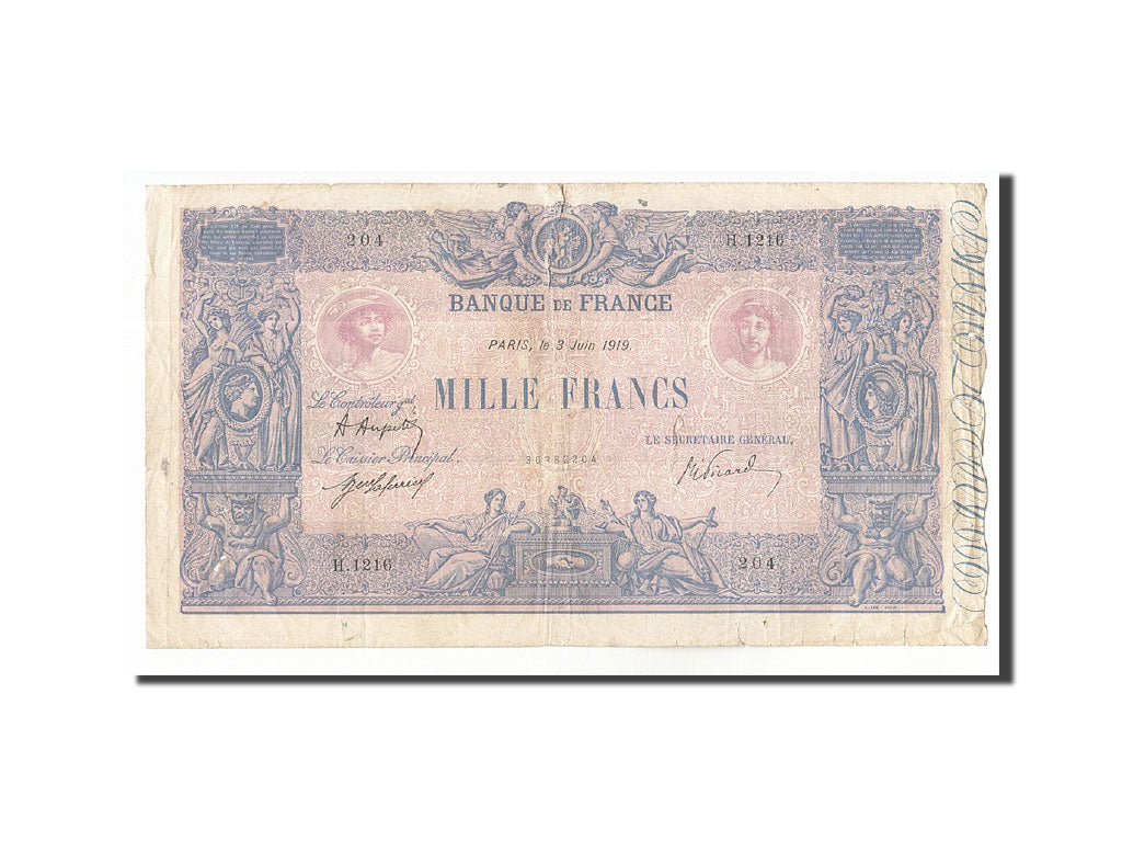 Banknote, France, 1000 Francs, 1919, 1919-06-03, VF(20-25), Fayette:36.34