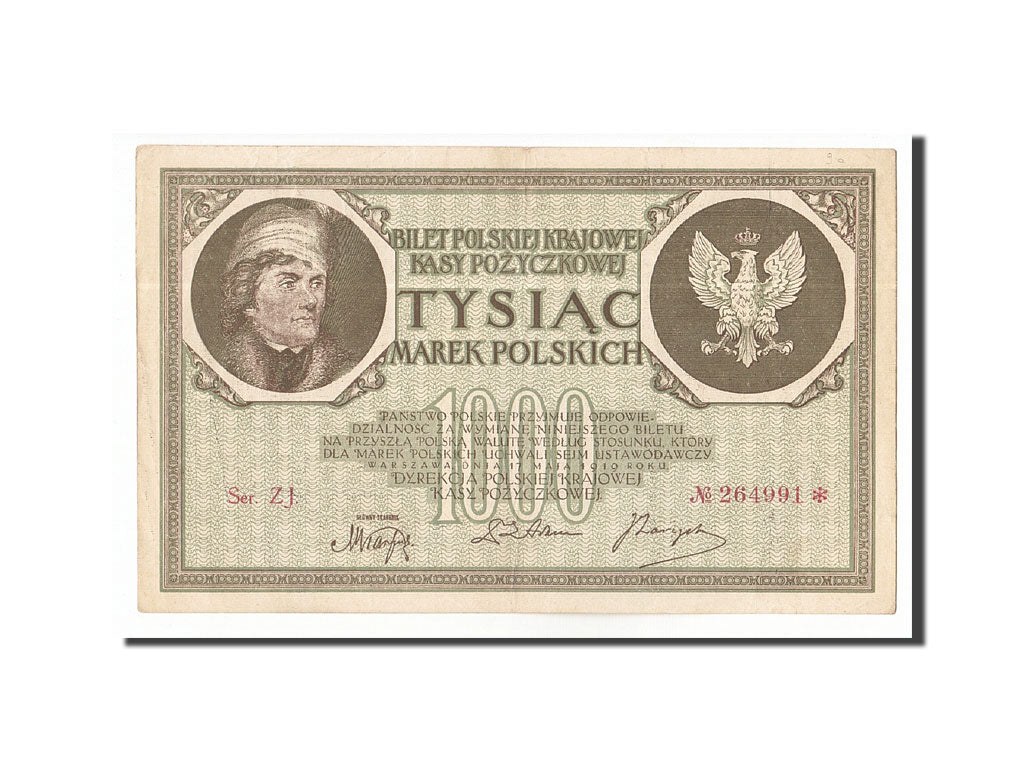 Poland, 1000 Marek, 1919, KM:22d, 1919-05-17, AU(55-58)