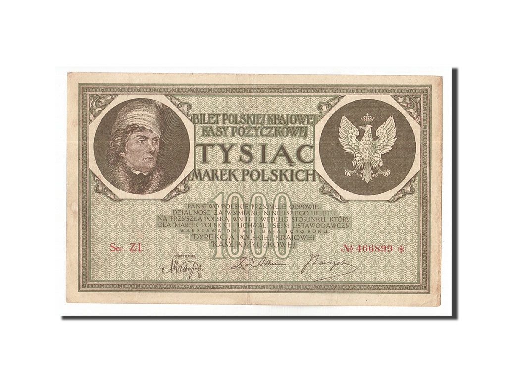 Poland, 1000 Marek, 1919, KM:22d, 1919-05-17, AU(55-58)