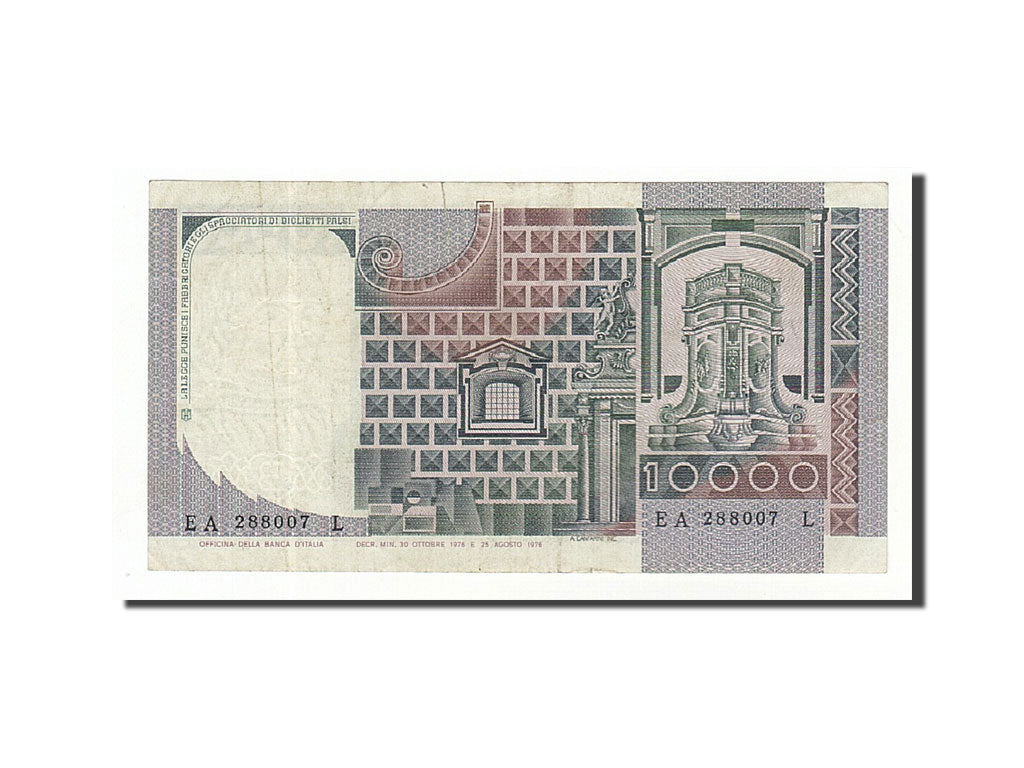 Italy, 10,000 Lire, 1976-1979, KM:106a, 1976-11-30, VF(30-35)