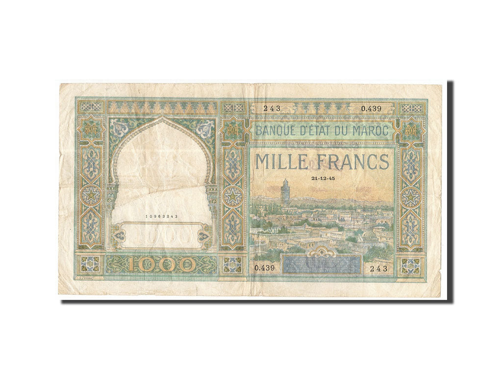 Banknote, Morocco, 1000 Francs, 1945, 1945-12-21, KM:16c, VF(30-35)