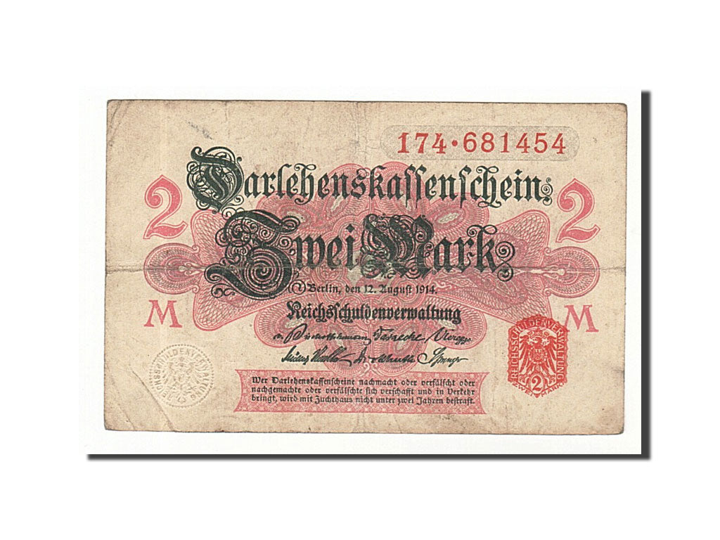 Germany, 2 Mark, 1914, KM:53, 1914-08-12, VF(20-25)