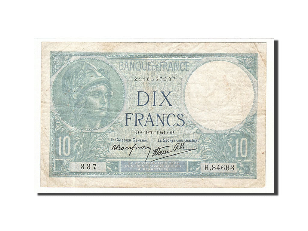 Banknote, France, 10 Francs, 1941, 1941-06-19, VF(30-35), Fayette:7.29, KM:84