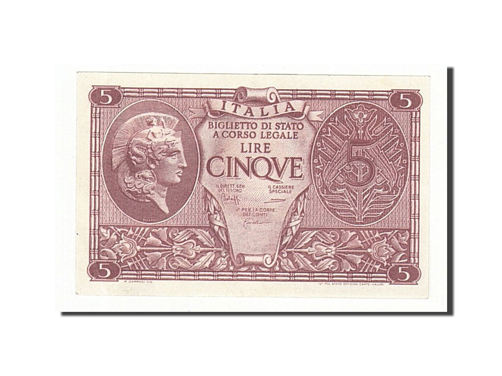 Italy, 5 Lire, 1944, KM:31c, 1944-11-23, AU(55-58)