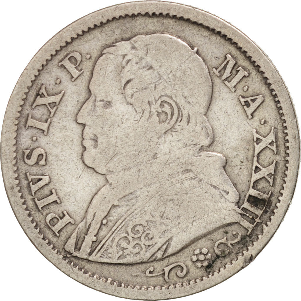 ITALIAN STATES, PAPAL STATES, Pius IX, 10 Soldi, 50 Centesimi, 1868, Roma