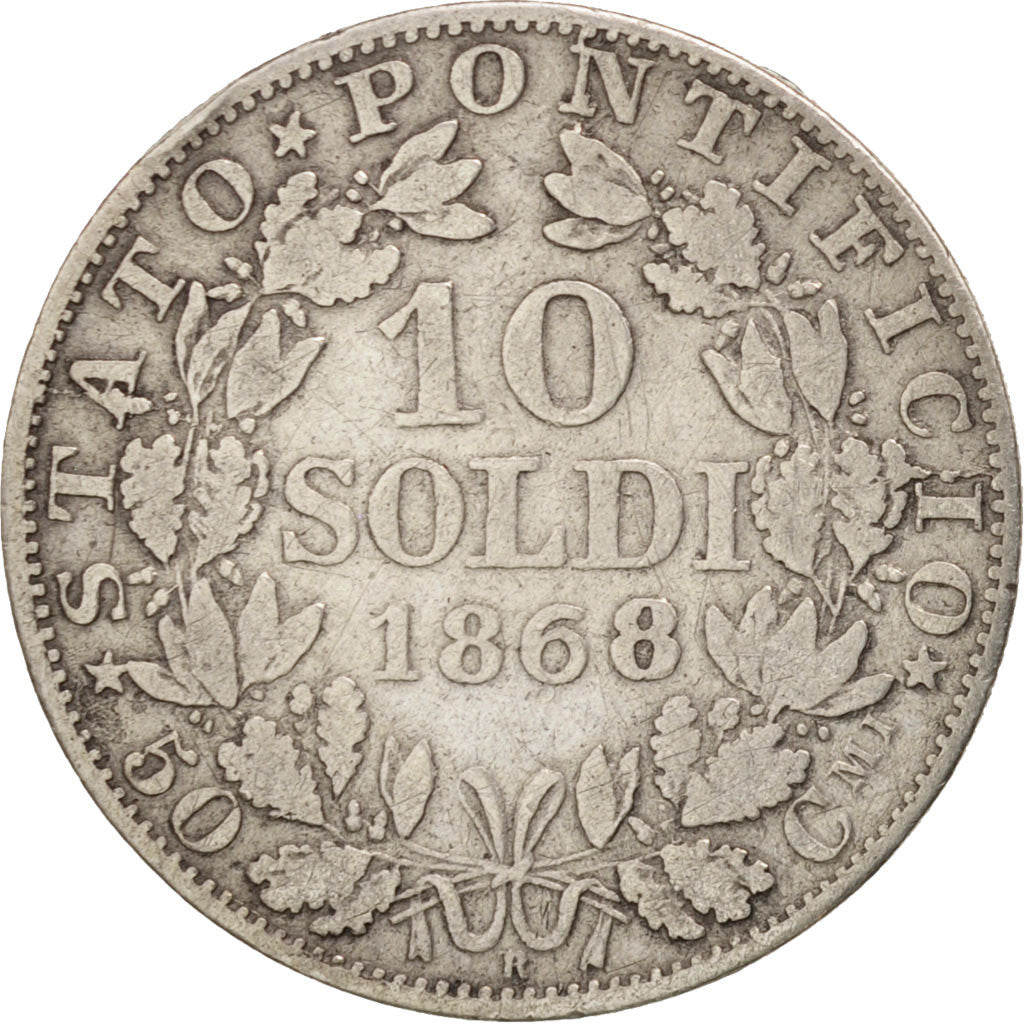 ITALIAN STATES, PAPAL STATES, Pius IX, 10 Soldi, 50 Centesimi, 1868, Roma