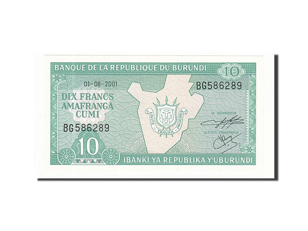 Banknote, Burundi, 10 Francs, 1981-2007, 2001-08-01, KM:33d, UNC(65-70)